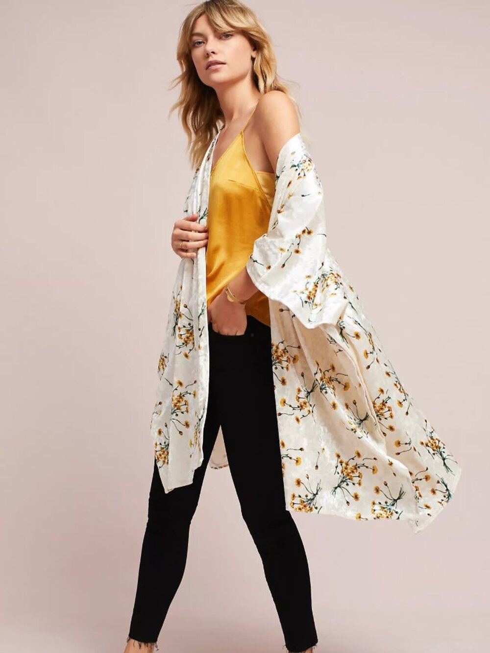 Anthropologie Floreat Dandelion Velvet Kimono